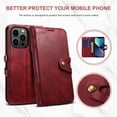thumbnail image 4 of Vintage Wallet Case for iPhone 14 Designed with Card Slots Cash Holder Retro Button Flip Cover, Luxury PU Leather Kickstand Soft Silicone Shockproof Case for iPhone 14,Red, 4 of 6