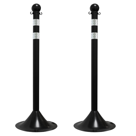 2 Inch Black Reflective Light Duty Stanchion (2 Pk)