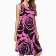 thumbnail image 2 of Pink Roses Print Casual Sleeveless Loose Sundress Dress For Women Summer Dress Daily Woman, 2 of 4
