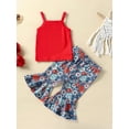 thumbnail image 4 of Aojekbee Independence Day Kids Girls Clothes Solid Color Red Camisoles Sleeveless Sling Tank Tops Floral Print Flare Pants 2Pcs Set, 4 of 10