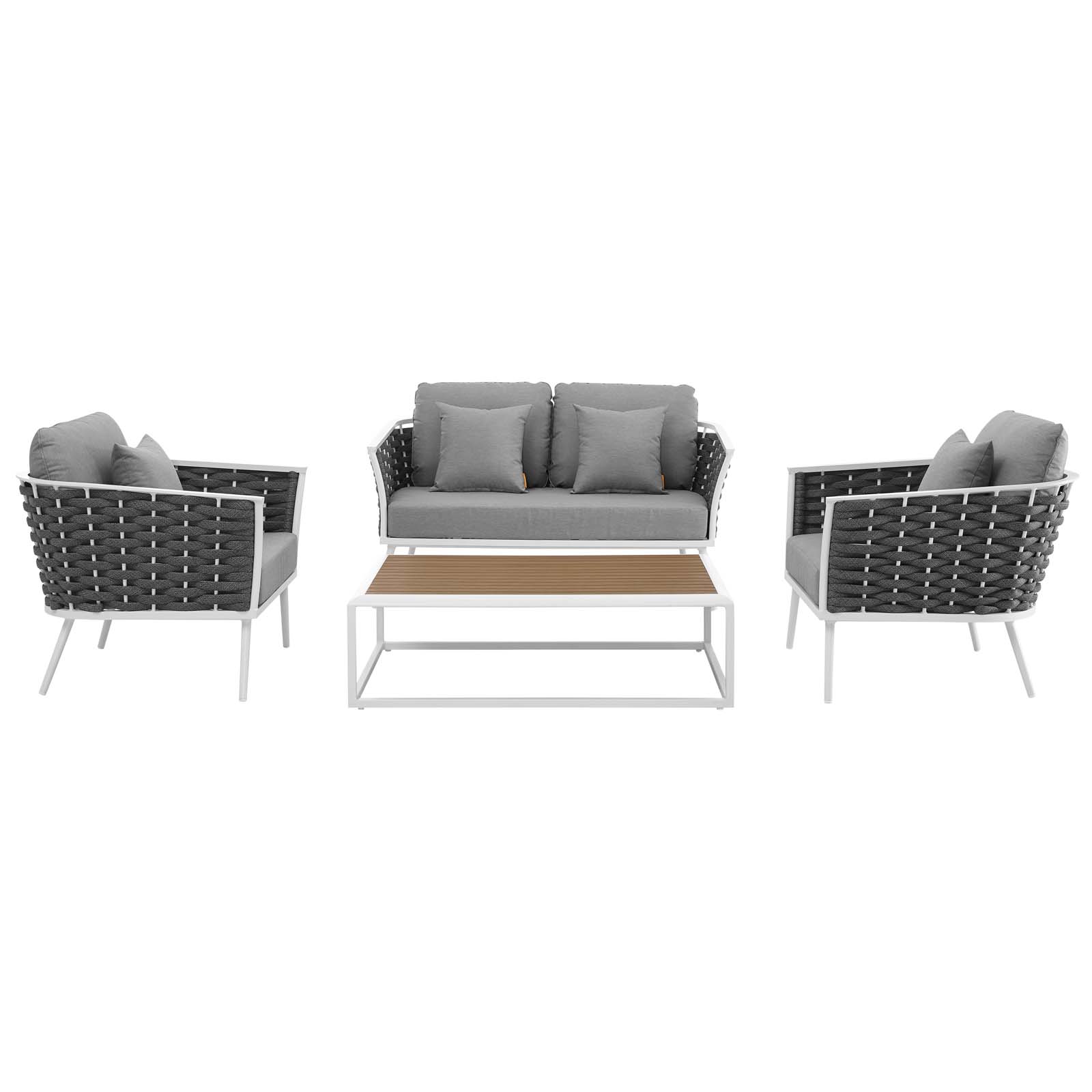 Modern Contemporary Urban Design Outdoor Patio Balcony Garden Furniture Lounge Chair and Sofa Set, Fabric Aluminium, White Grey Gray - image 4 of 8