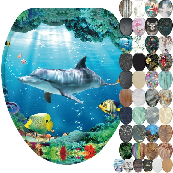 Sanilo Soft Close Toilet Seat ELONGATED, Quiet and Slow Close Lid and Seat, Strong Bumpers and Hinges, Dolphin