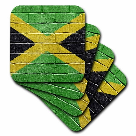 

3dRose National flag of Jamaica painted onto a brick wall Jamaican Soft Coasters set of 8
