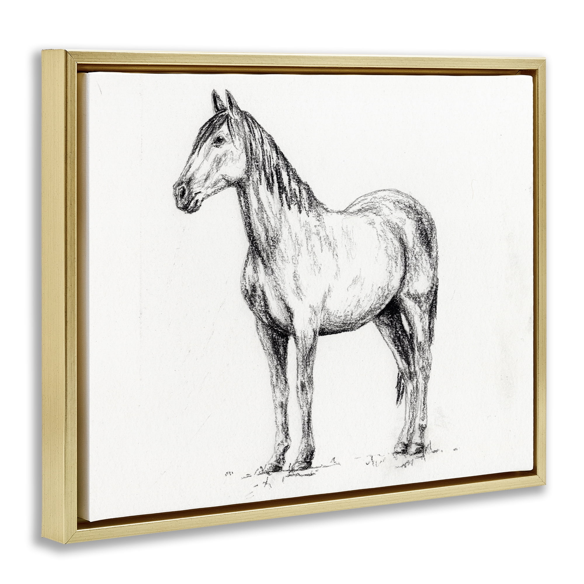 Stupell Industries Horse In Charcoal Gold Framed Floater Canvas Wall Art, design by Leah Noel Art