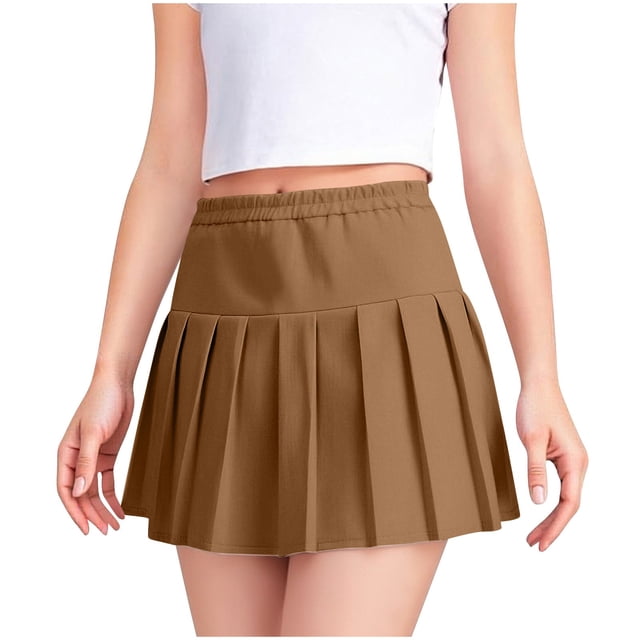 Odeerbi Niñas Mini Falda Plisada Cintura Alta Color Sólido Elástico Cintura Uniforme de La Escuela Falda Con Pantalones Cortos Incorporados
