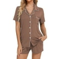 thumbnail image 3 of Kureaily Womens Pajamas Set Short Sleeve Sleepwear Button Down Nightwear Shorts Soft Home Wear Sets Soft Pjs Lounge Sets, 3 of 6