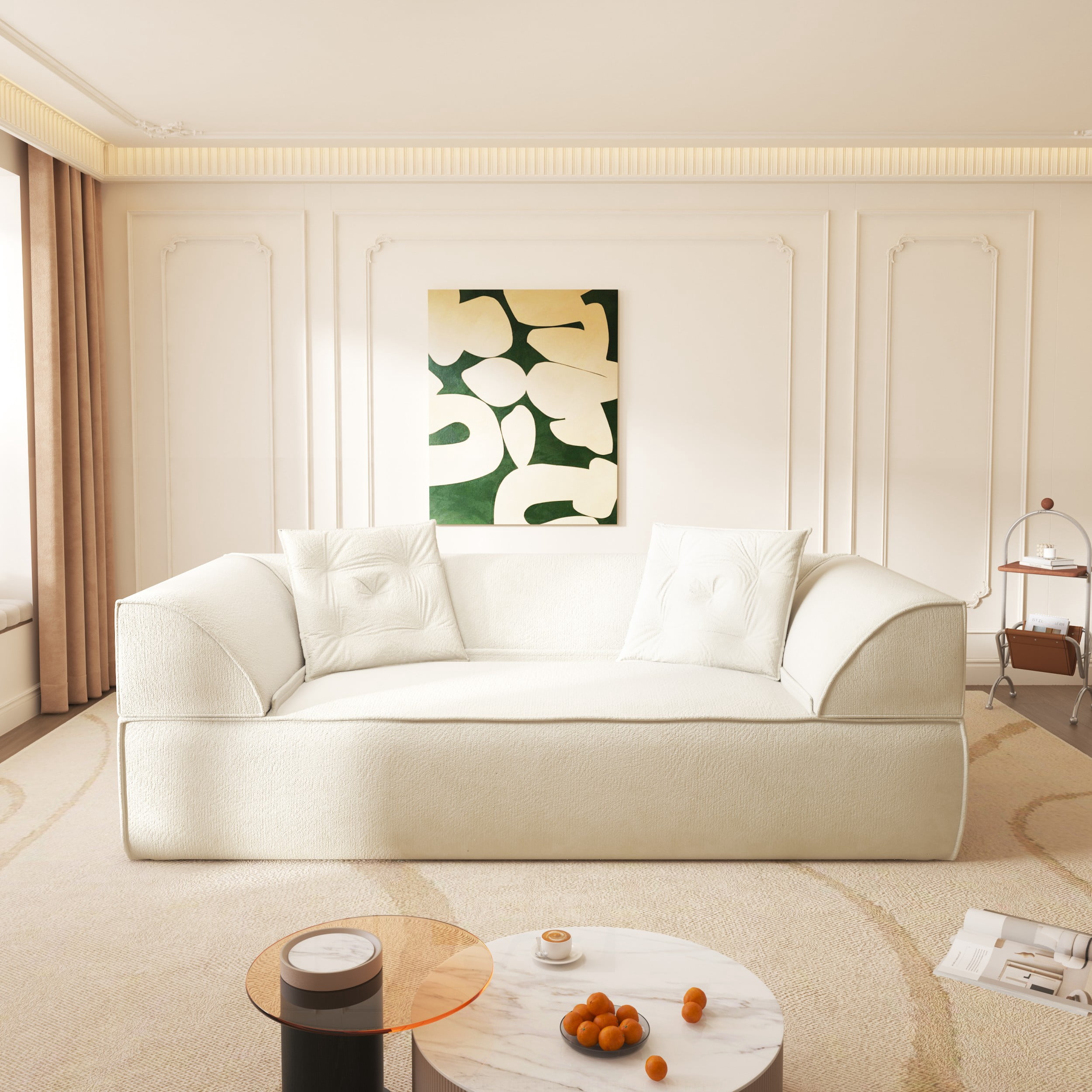 LLappuil 80" Futon, 3 Seat Sofa Convertible Sofa Bed, Chenille Sofa Couch for Living Room Beige