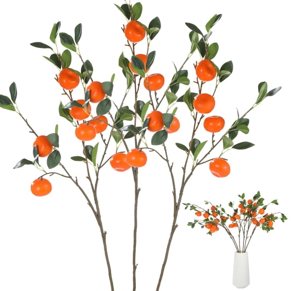3PCS Artificial Orange Tree Branches, 36" Fake Tangerine Fruit Stems with Leaves, Faux Orange Plant Twig Picks for Home Decor, Office, Wedding, Table Centerpiece, Window Display