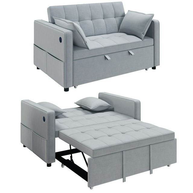 HOMCOM Canapé-Lit, Sofa-Lit Escamotable avec Chargement USB, Dossier Réglable