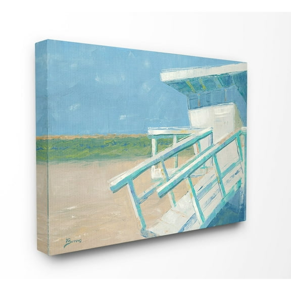 The Stupell Home Decor Painterly Blue and Green Lifeguard House on the Beach Canvas Wall Art