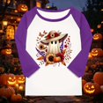 thumbnail image 5 of Otqutp Girls Pumpkin Shirt 3/4 Length Sleeve T-Shirts Halloween Shirts for Kids Flower Ghosts Prints Spooky Horror Party Parade Tops, 5 of 5