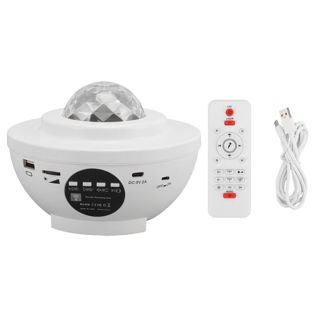 Proyector de estrellas con control remoto y altavoz de música Bluetooth, alimentado por USB, luz nocturna de galaxia para fiesta, regalo de cumpleaños, color blanco