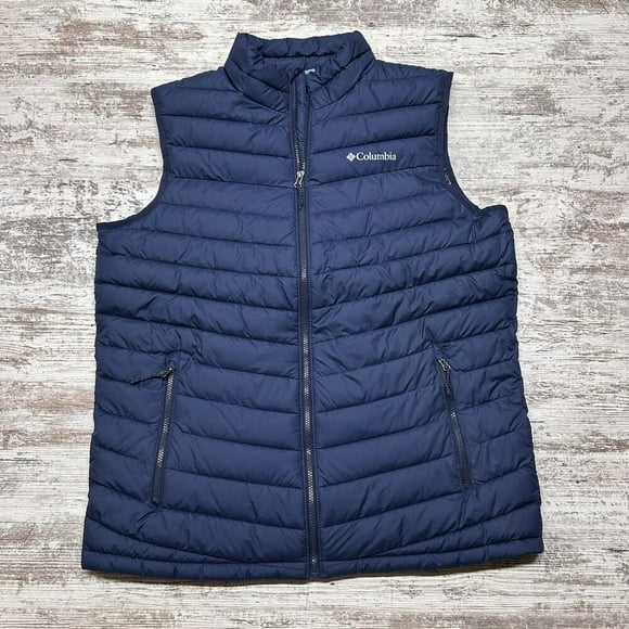 Columbia Puffer Vest Men's Large Blue Omni Heat Full Zip Jacket Outdoor Hiking