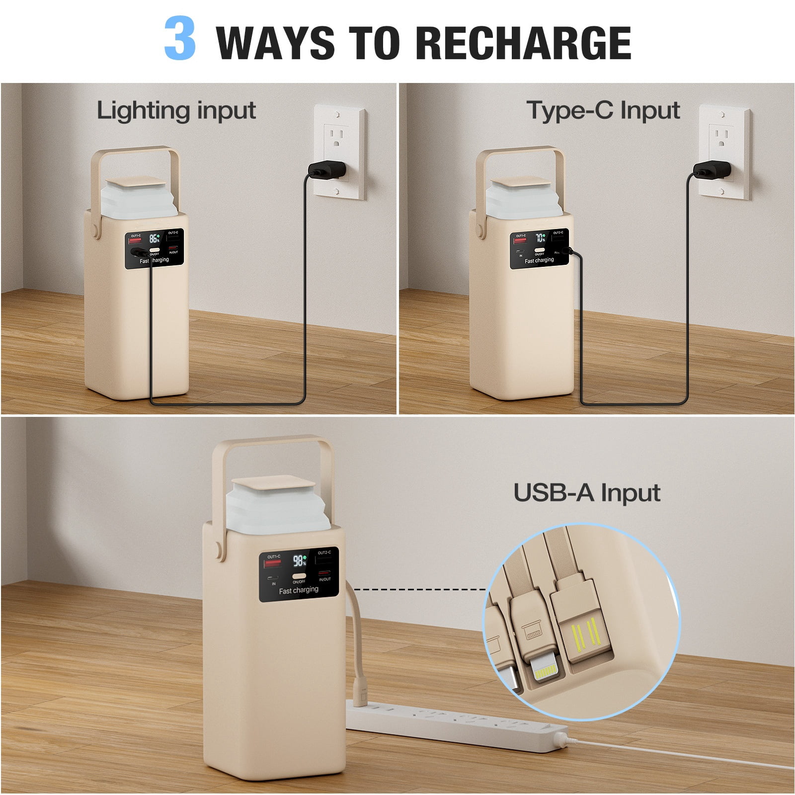 PGYOB Portable Charger Power Bank 27000mAh, 22.5W PD & QC3.0 Fast Charging with Built-in Cables, LED Light for Camping,Home Backup, Emergency Power,Travel