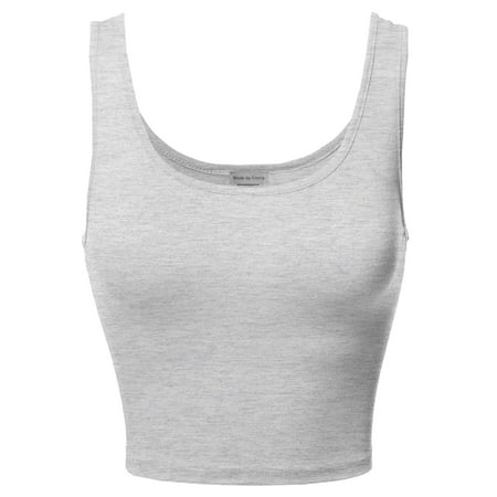 - FashionOutfit Women's Junior Sized Basic Solid Sleeveless Crop Tank Top