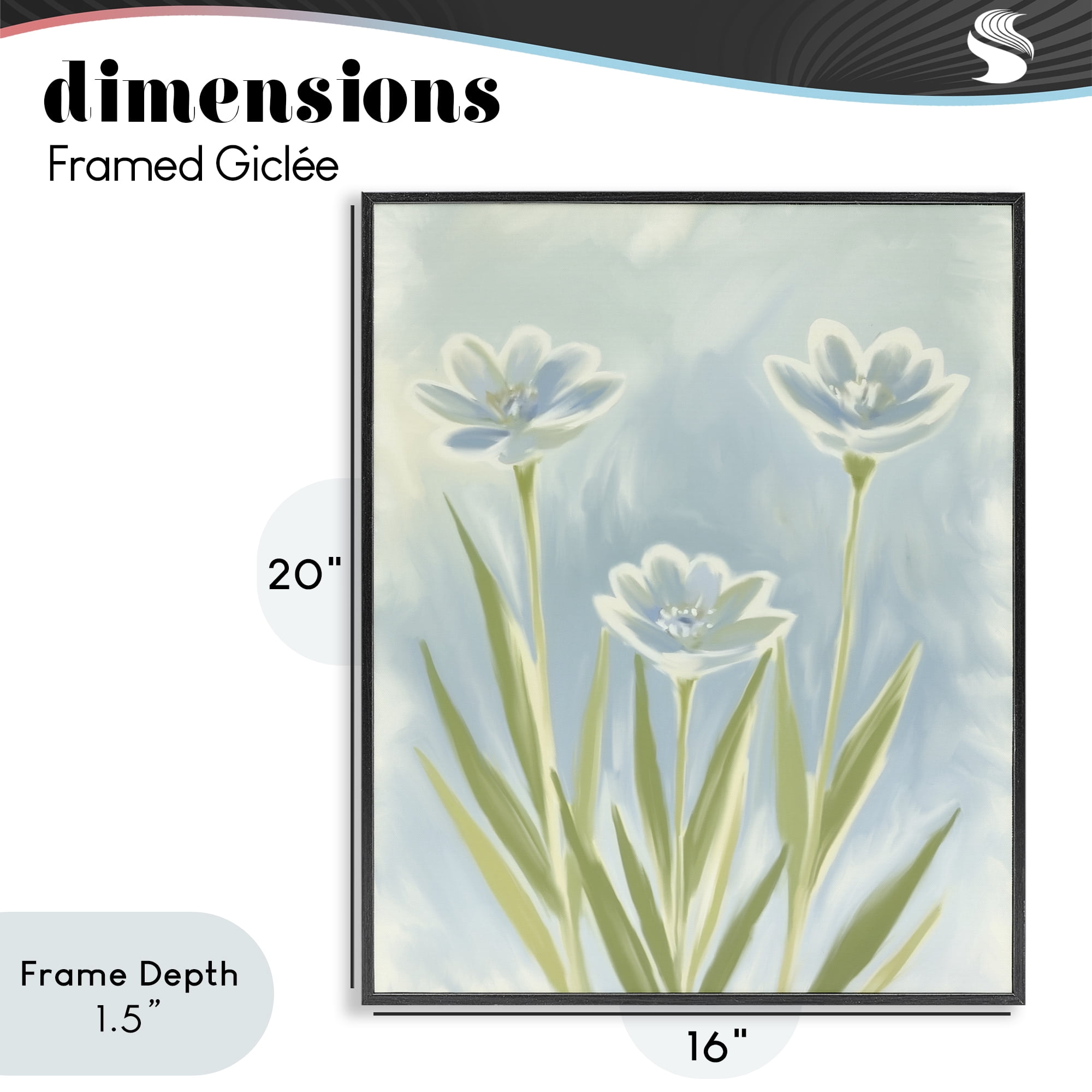 Stupell Industries Three Blue Petals Black Framed Giclee Art, design by Kim Allen
