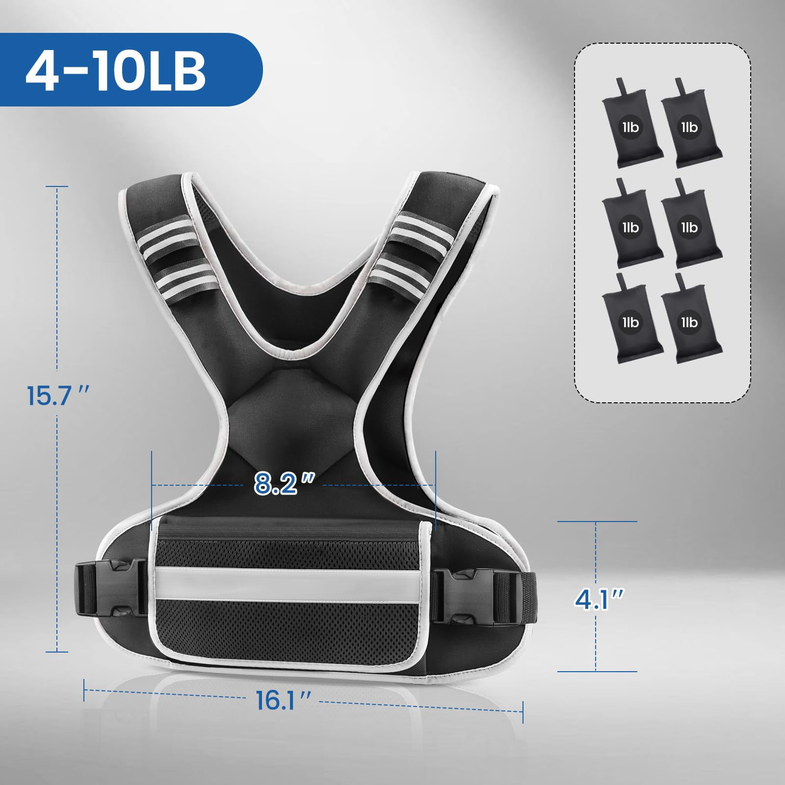 Black 4-10lb Adjustable Weighted Vest for Walking Running Crossfit Strength Training