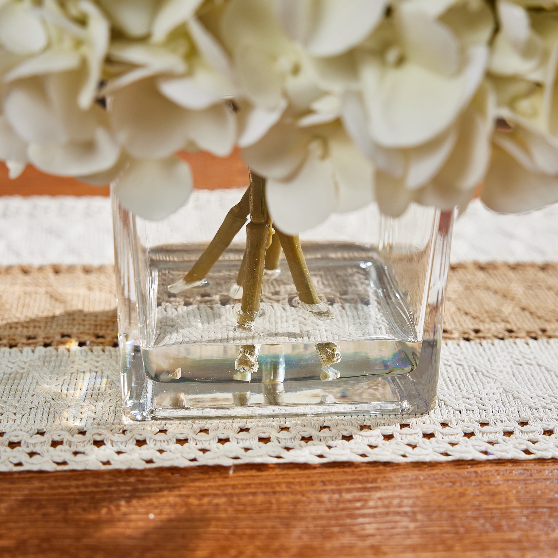DR.Planzen 12in Artificial Hydrangea Flowers with Glass Vase, Hydrangea Artificial Flowers White Faux Hydrangea Arrangement - 90 Blooms Full Hydrangea Centerpiece for Home Table Wedding Decor Indoor