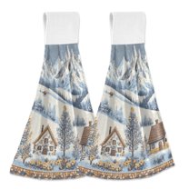 Yayeee Kitchen Hanging Hand Towels Set of 2 with Loop Bathroom Absorbent Tie Towel, Blue Snowy Mountain