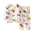 thumbnail image 2 of ROLKFUK Girls Boys Pajama Sets, Long Sleeve Elastic Waist Printed Cotton Casual Loungewear Yellow Size 5-6 T, 2 of 3