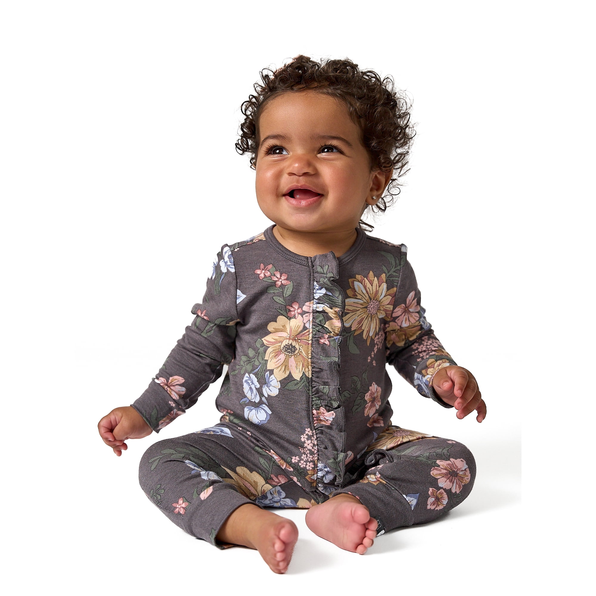 Modern Moments by Gerber Baby Girl Two-Way Zip Viscose Ruffled Coverall, Sizes Newborn - 24 Months