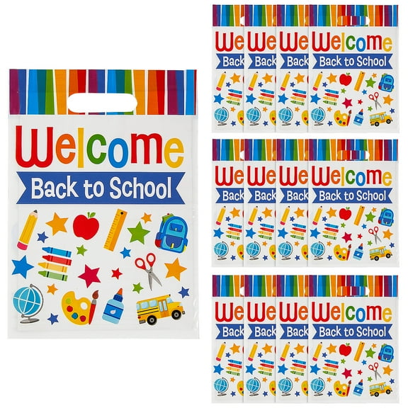 8 1/2" x 12" Welcome Back to School Plastic Treat Bags - 12 Pieces