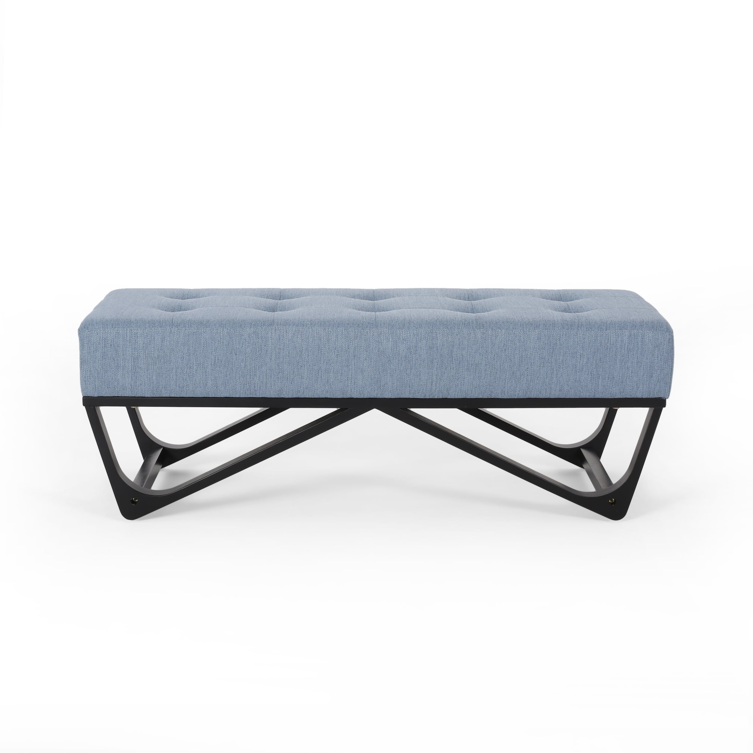 Noble House Dimitri Contemporary Fabric Ottoman Bench, Light Blue and Black