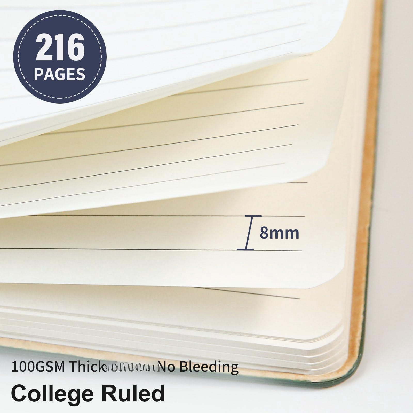 Lined Journal Notebook For Work College Ruled Note Book 5.79"x8.27" A5 Pu Leather Daily Journaling 216 Pages Women Men Writing Home School Supplies Business (a5 216pages  2 Pack-darkblue/darkgreen)