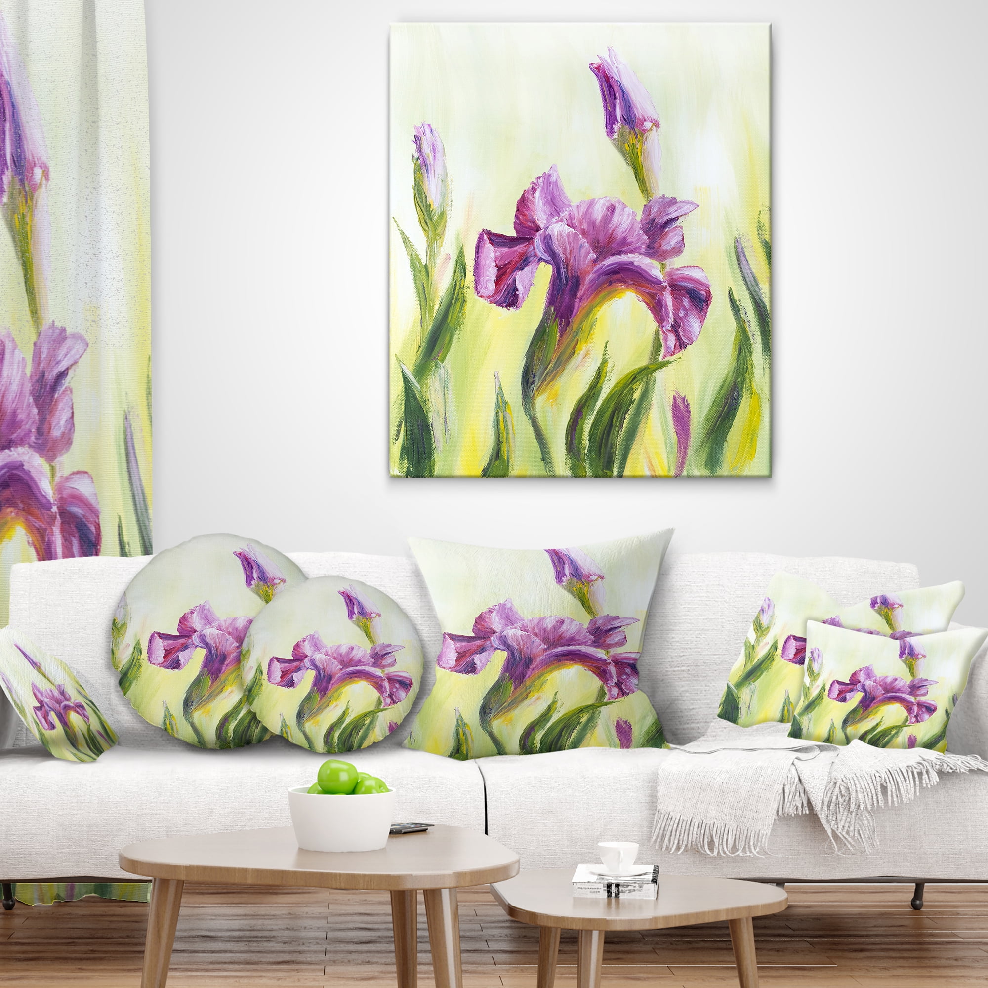 Designart Dancing Irises - Floral Throw Pillow - 18x18