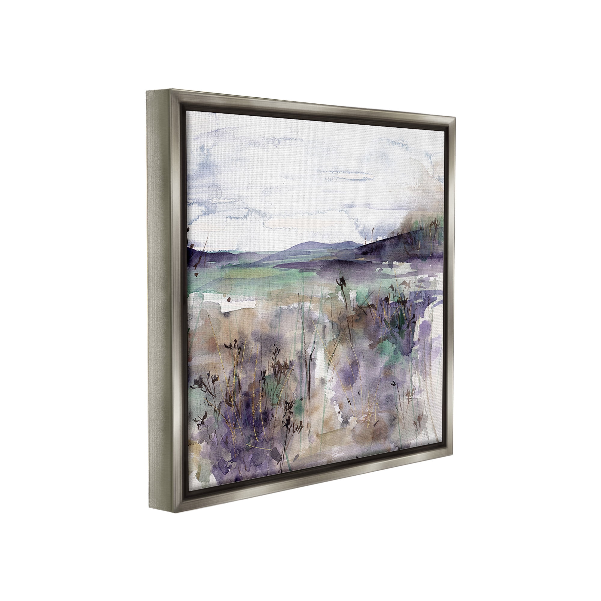 Stupell Industries Purple Mountain Distortion Landscape Painting Gray Floater Framed Canvas Art Print Wall Art, 18 x 18