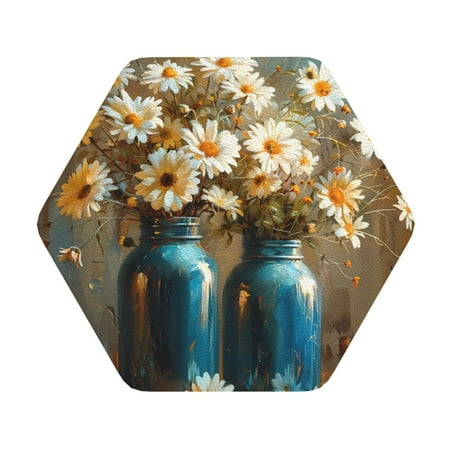 

Ocsxa Rustic Daisy Mason Jars Coasters for Drinks Leather Coasters Set of 4 for Coffee Table for Housewarming Kitchen Bar Decor One Size