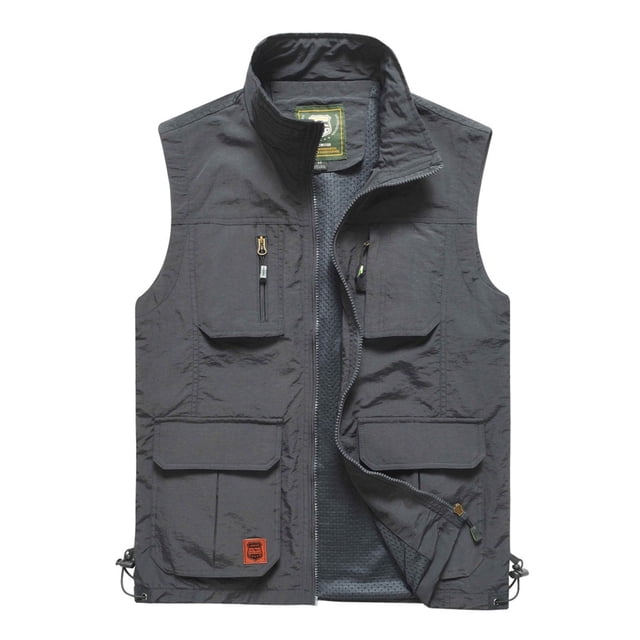 Ceisia Men's Relaxed Fit Stand Collar Multi-Pocket Utility Vest Outdoor Fishing Travel Gilet Gray XXL Gifts