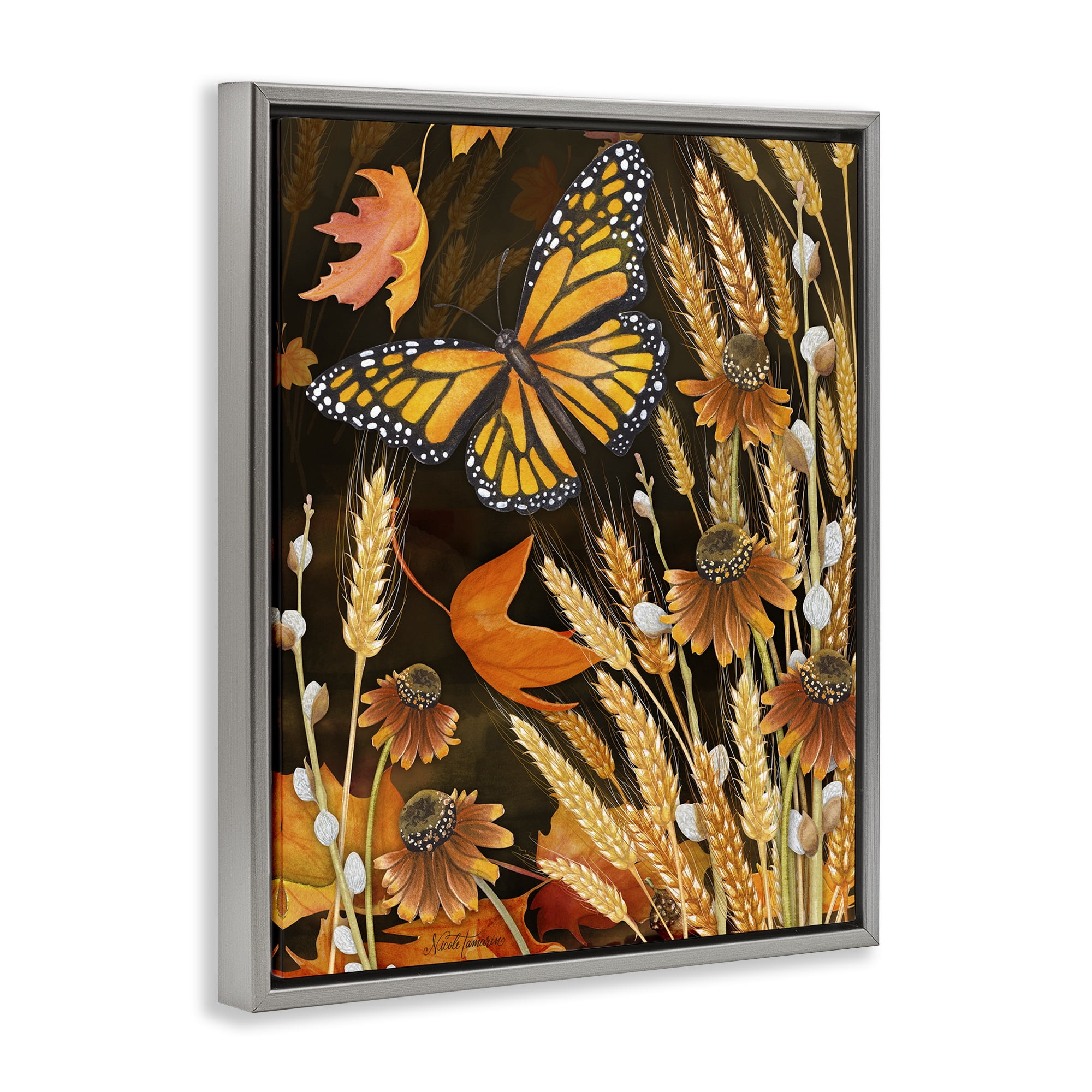 Stupell Industries Fall Motif Midnight Garden Gray Framed Floater Canvas Wall Art, design by Nicole Tamarin