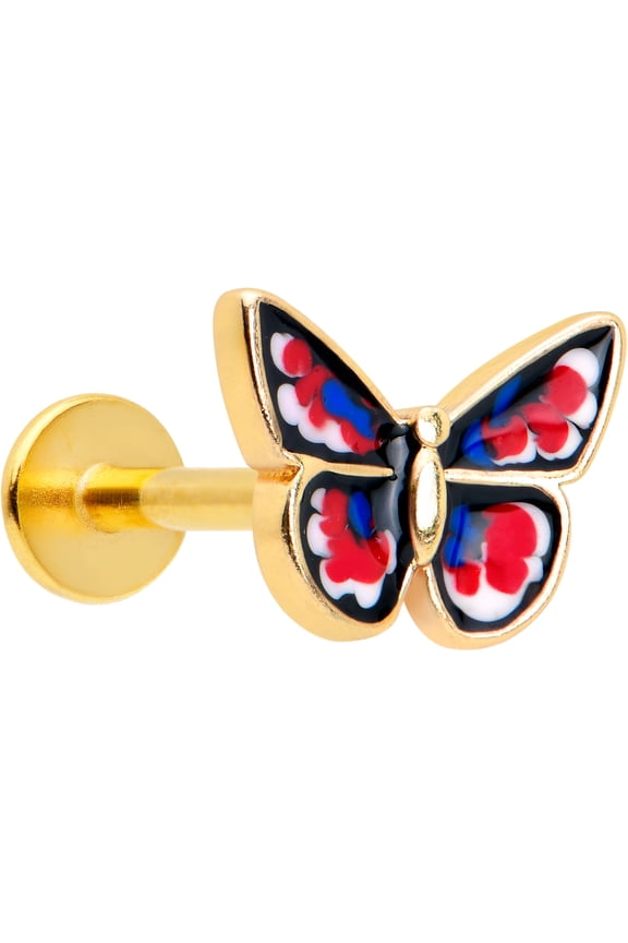 16G 316L Stainless Steel PVD Bright Butterfly Red White Blue Labret LipRing Tragus 8mm