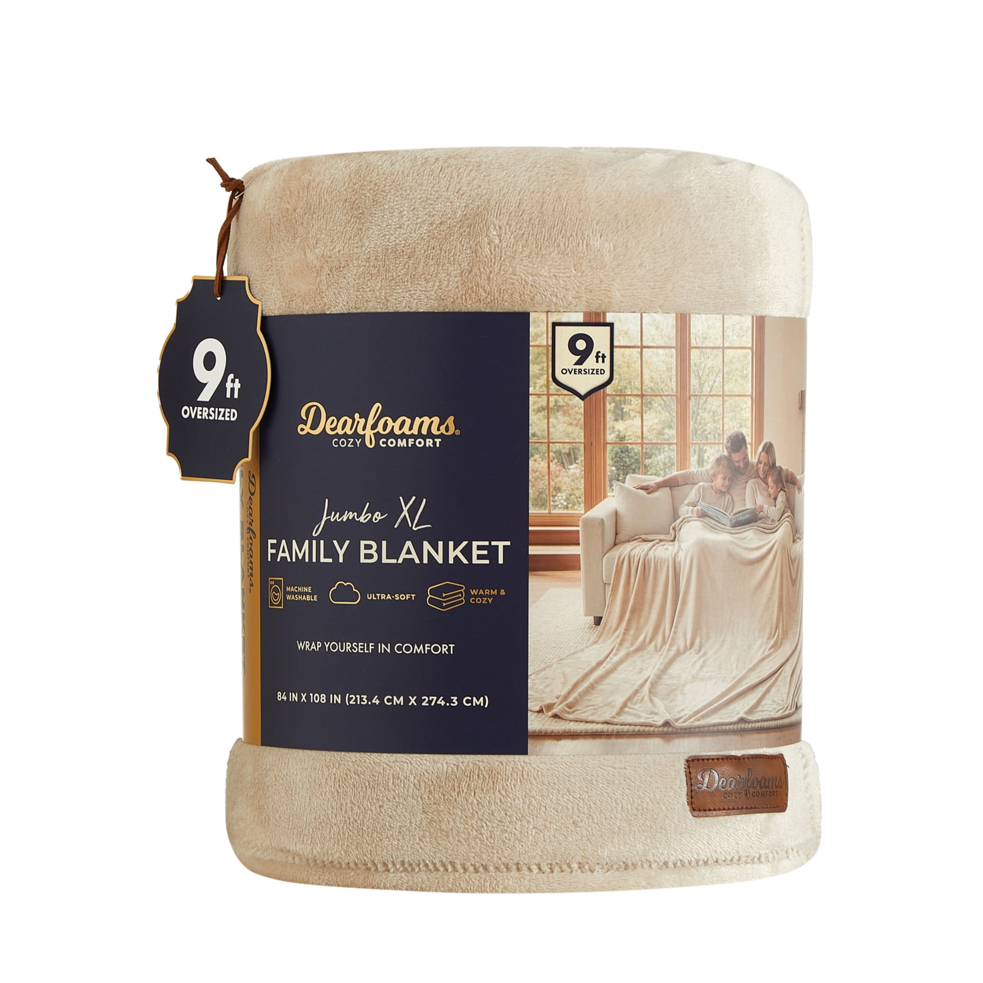 Dearfoams Huge Solid Family Blanket, Beige, 84 x 104 in