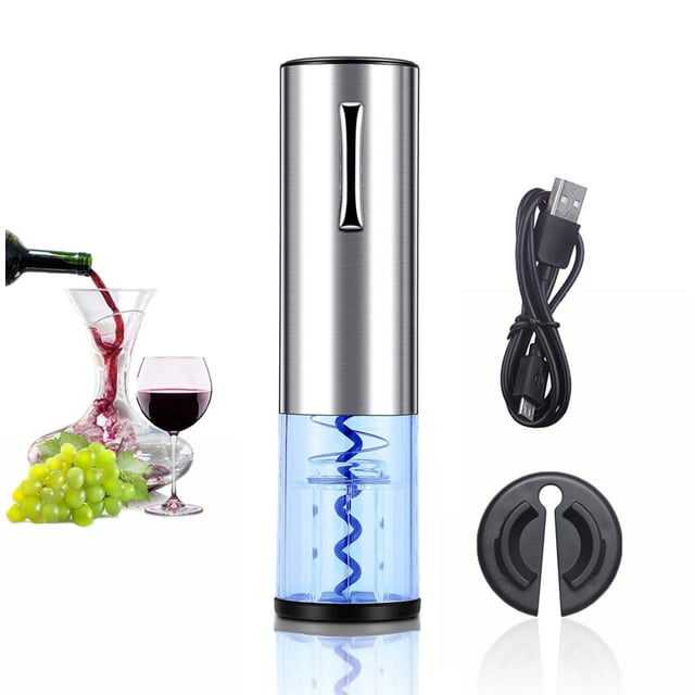 Electric Wine Opener, Electric Wine Opener Rechargeable with Charger & Foil Cutter, Automatic Corkscrew Wine Openers as Gift-Stainless Steel (Rechargeable)