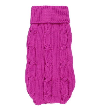 Pet Acrylic Twisted Knit Ribbed Hem Turtleneck Apparel Sweater Fuchsia ...