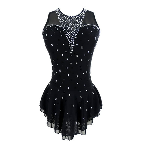 LIUHUO Customized Sleeveless Black Spandex Figure Skating Dress Girls Ladies Embellished with Diamonds Boasting Unique Design