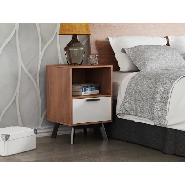 Mainstays Mid Century Modern 1 Drawer Nightstand Multiple Finishes Walmart Com Walmart Com