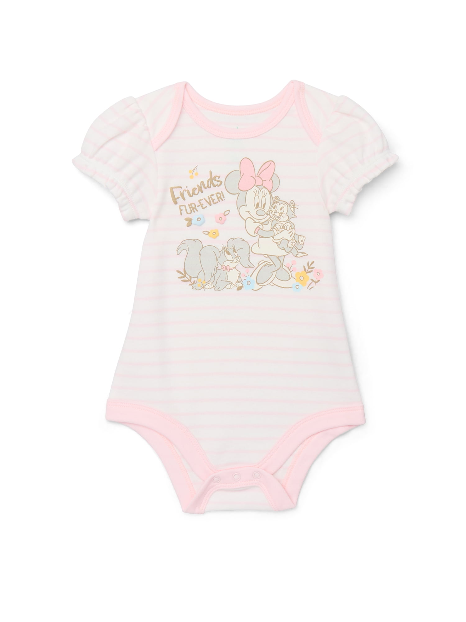 Disney Baby Wishes + Dreams Minnie Mouse Baby Girls Bodysuit with Puff Sleeves, 3-Pack, Sizes Newborn-18 Months