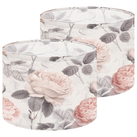 Lampshades 2 Pack Vintage Peony Floral Soft Pink Blooms Sepia Leaves 13"x13"x10" Light Shade for Table Lamps Floor Lamp Shades Lampshade Replacement Easy Assembly