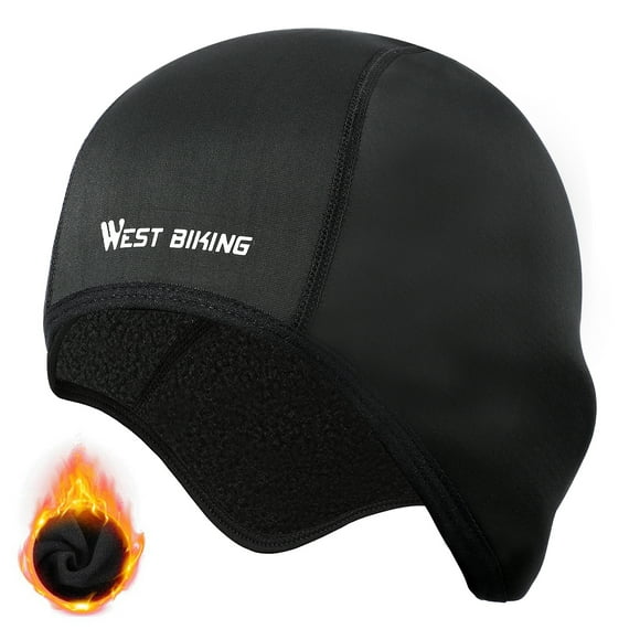 WEST BIKING Thermal Skull Caps for Men, Sweat Wicking Helmet Liner Hat, Black