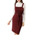 thumbnail image 6 of INSPIRE CHIC Women's Button Decor Bow Tie Waist Suspender Overall Jumper Dress XS Burgundy, 6 of 8