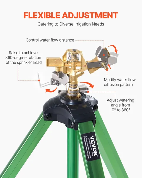 Heavy Duty Tripod Sprinkler 2 Pack Brass Head 360 Degree Adjustable Height Lawn Irrigation