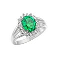thumbnail image 3 of RYLOS Rings for Women Sterling Silver Ring Princess Diana Inspired 9X7MM Gemstone & Halo of  Diamonds May Emerald Jewelry for Women Size 9, 3 of 7