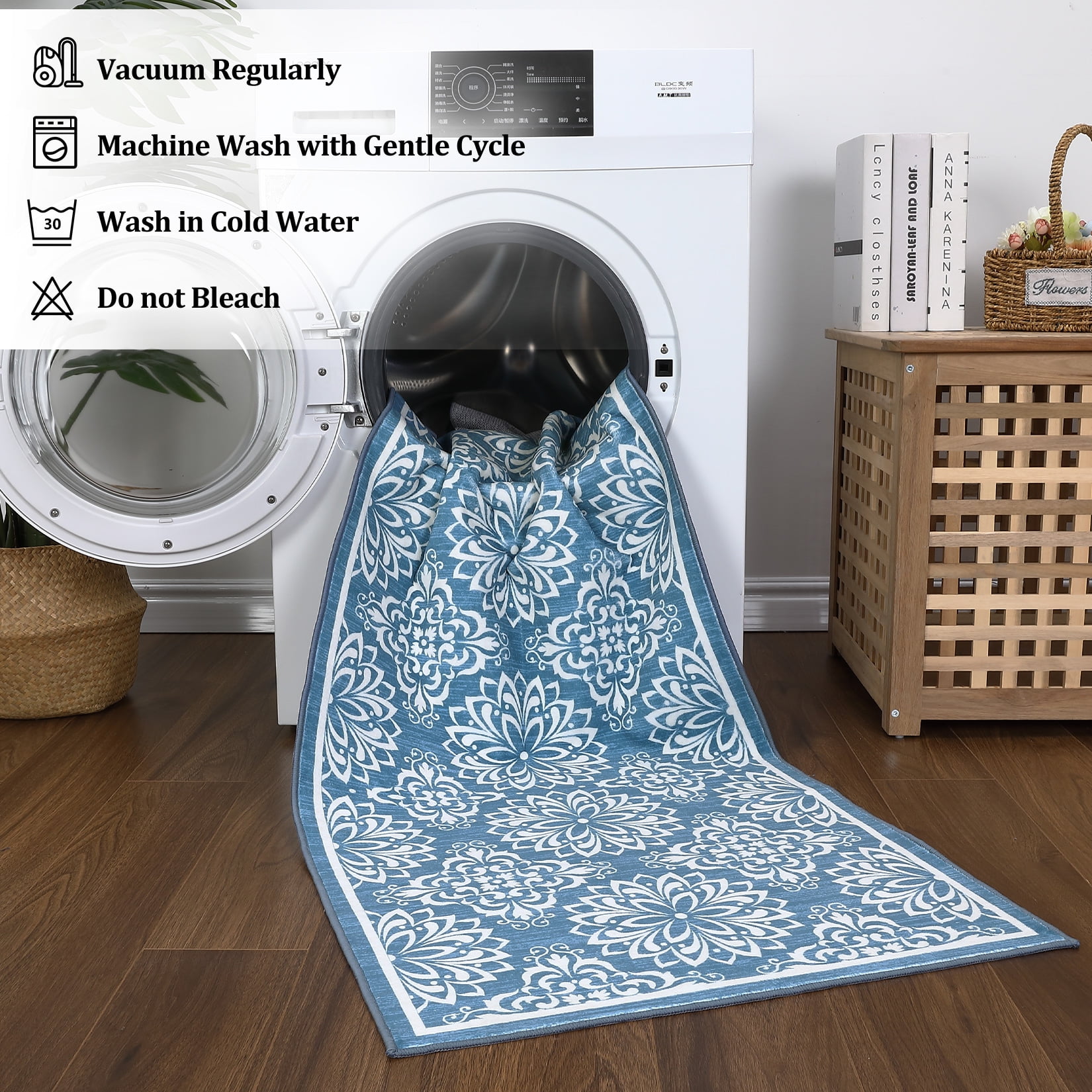 Hasoo 2' x 6' Modern Austere European Runner Rug Non Slip Hallway Runner Rug Washable Kitchen Runner Rug Entryway Runner Area Rug Blue