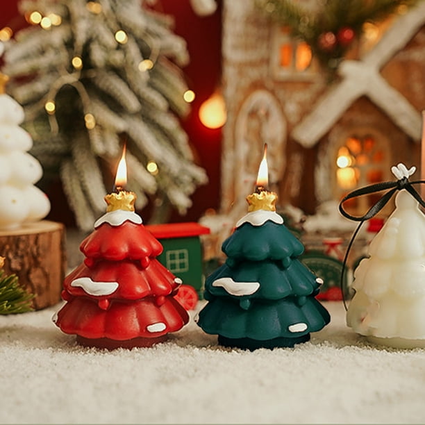 Vela Aromática Navideña con Forma de Árbol | Adorno Decorativo para El Hogar | Roja/Verde | Parafina + Cera de Soja | 7,2 X 6,2 X 6,2 Cm | 1 Unidad
