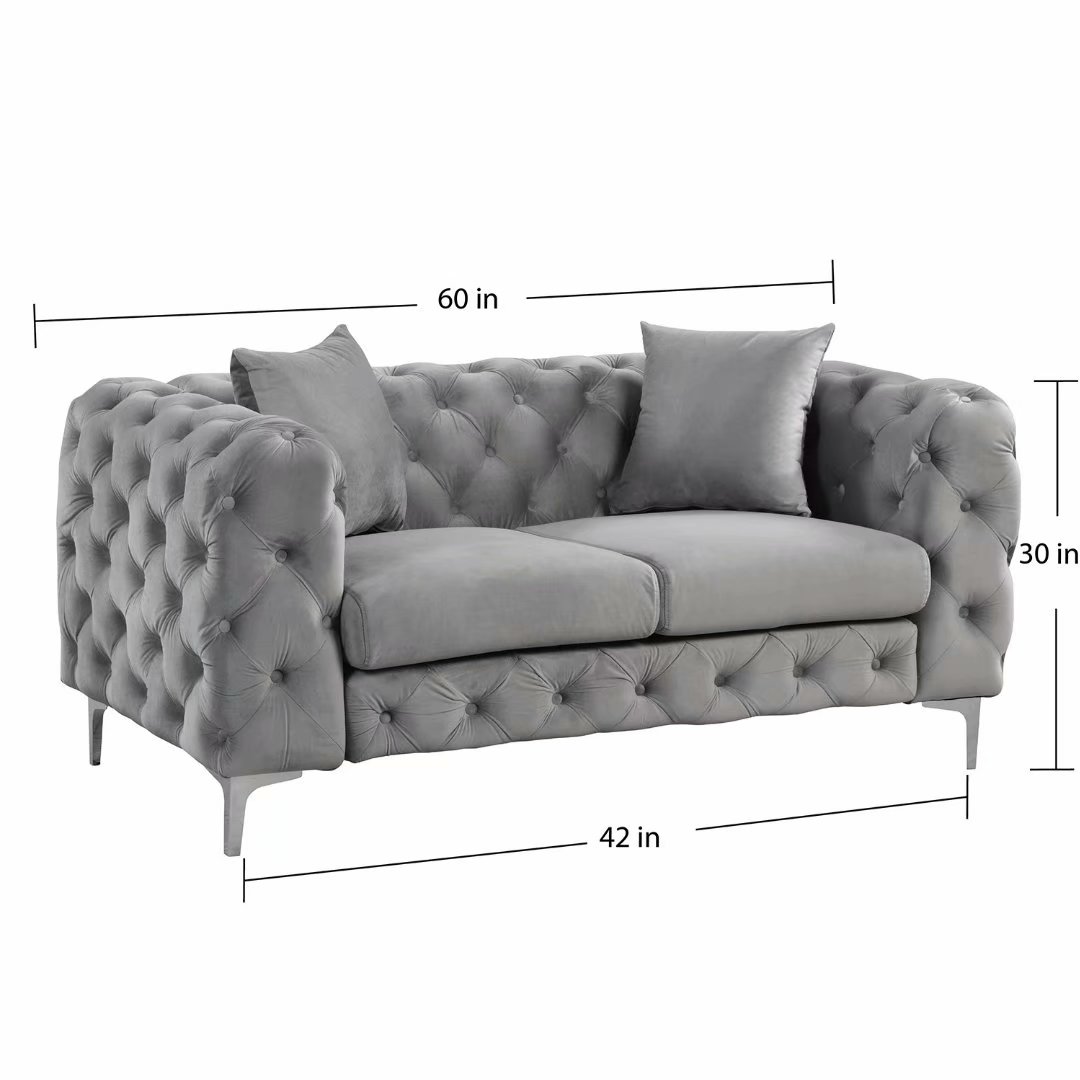 Morden Fort Couches for Living Room, Sofas for Living Room Furniture Sets, Chair, Couch and Sofa 3 Pieces, Fabric, Dutch Velvet Silver Grey