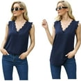 thumbnail image 4 of Anyjoin Women Sexy V Neck Lace Tank Tops Summer Sleeveless Chiffon Blouses, 4 of 6