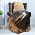 thumbnail image 4 of Mountain Soft Flannel Fleece Blanket, Northern Mountains Canyon Landscape with Calm River in Norway Scenic Nature Tops, Cozy Plush for Indoor and Outdoor Use, 50" x 70", Brown Green, by Ambesonne, 4 of 5